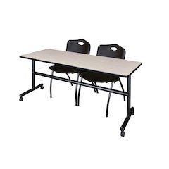 72 x 30 in. Flip-Top Training Nesting Table- Maple, 2 M Stack Chairs- Black