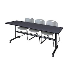 84 x 24 in. Flip-Top Training Nesting Table- Grey, 2 Zeng Stack Chairs- Grey