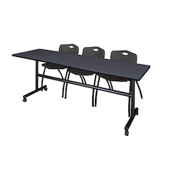84 x 24 in. Flip-Top Training Nesting Table- Grey, 2 M Stack Chairs- Black