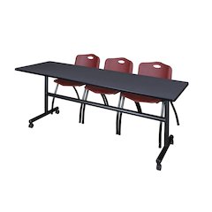 84 x 24 in. Flip-Top Training Nesting Table- Grey, 2 M Stack Chairs- Burgundy