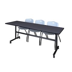 84 x 24 in. Flip-Top Training Nesting Table- Grey, 2 M Stack Chairs- Grey