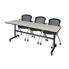84 x 24 in. Flip-Top Training Nesting Table- Maple, 2 Cadence Nesting Chairs