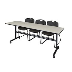 84 x 24 in. Flip-Top Training Nesting Table- Maple, 2 Zeng Stack Chairs- Black