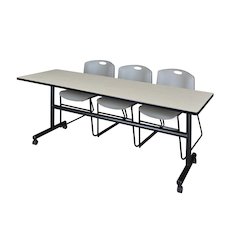84 x 24 in. Flip-Top Training Nesting Table- Maple, 2 Zeng Stack Chairs- Grey