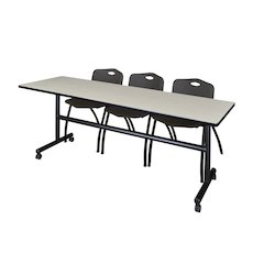 84 x 24 in. Flip-Top Training Nesting Table- Maple, 2 M Stack Chairs- Black