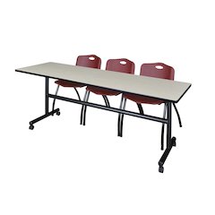 84 x 24 in. Flip-Top Training Nesting Table- Maple, 2 M Stack Chairs- Burgundy