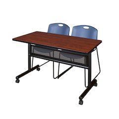 48 x 24 in. Flip-Top Privacy Nesting Table- Cherry, 2 Zeng Stack Chairs- Blue
