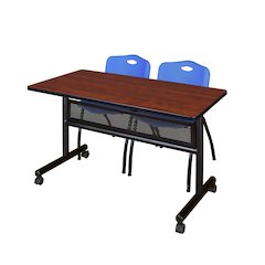 48 x 24 in. Flip-Top Privacy Nesting Table- Cherry, 2 M Stack Chairs- Blue