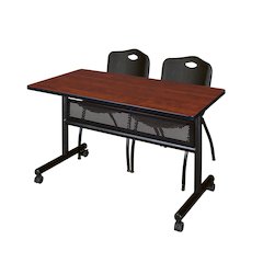 48 x 24 in. Flip-Top Privacy Nesting Table- Cherry, 2 M Stack Chairs- Black