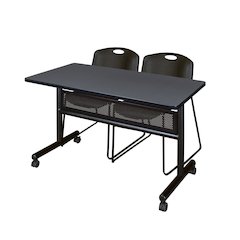 48 x 24 in. Flip-Top Privacy Nesting Table- Grey, 2 Zeng Stack Chairs- Black