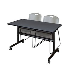 48 x 24 in. Flip-Top Privacy Nesting Table- Grey, 2 Zeng Stack Chairs- Grey