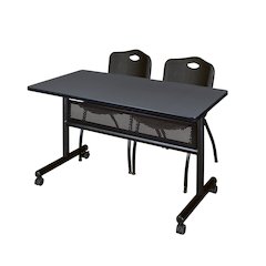 48 x 24 in. Flip-Top Privacy Nesting Table- Grey, 2 M Stack Chairs- Black