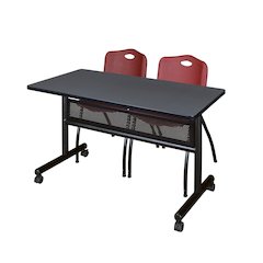 48 x 24 in. Flip-Top Privacy Nesting Table- Grey, 2 M Stack Chairs- Burgundy