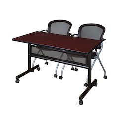 48 x 24 in. Flip-Top Privacy Nesting Table- Mahogany, 2 Cadence Nesting Chairs