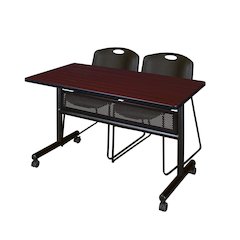 48 x 24 in. Flip-Top Privacy Nesting Table- Mahogany, 2 Zeng Stack Chairs- Black
