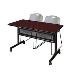 48 x 24 in. Flip-Top Privacy Nesting Table- Mahogany, 2 Zeng Stack Chairs- Grey