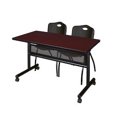 48 x 24 in. Flip-Top Privacy Nesting Table- Mahogany, 2 M Stack Chairs- Black