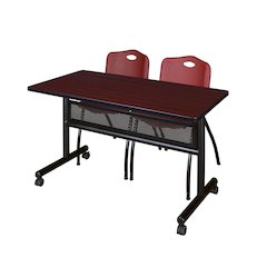 48 x 24 in. Flip-Top Privacy Nesting Table- Mahogany, 2 M Stack Chairs- Burgundy