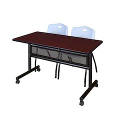 48 x 24 in. Flip-Top Privacy Nesting Table- Mahogany, 2 M Stack Chairs- Grey