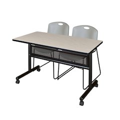 48 x 24 in. Flip-Top Privacy Nesting Table- Maple, 2 Zeng Stack Chairs- Grey