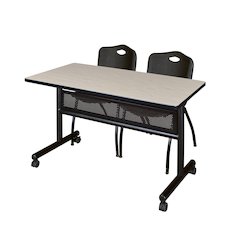 48 x 24 in. Flip-Top Privacy Nesting Table- Maple, 2 M Stack Chairs- Black
