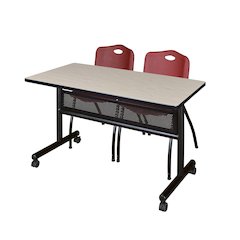 48 x 24 in. Flip-Top Privacy Nesting Table- Maple, 2 M Stack Chairs- Burgundy