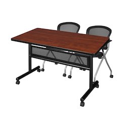 48 x 30 in. Flip-Top Privacy Nesting Table- Cherry, 2 Cadence Nesting Chairs