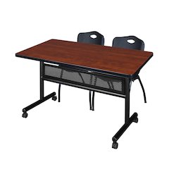 48 x 30 in. Flip-Top Privacy Nesting Table- Cherry, 2 M Stack Chairs- Black