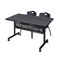 48 x 30 in. Flip-Top Privacy Nesting Table- Grey, 2 M Stack Chairs- Black