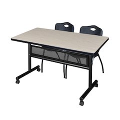 48 x 30 in. Flip-Top Privacy Nesting Table- Maple, 2 M Stack Chairs- Black