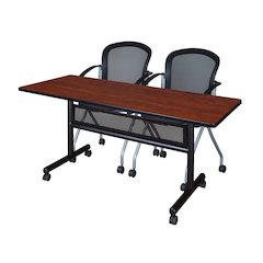 60 x 24 in. Flip-Top Privacy Nesting Table- Cherry, 2 Cadence Nesting Chairs
