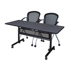 60 x 24 in. Flip-Top Privacy Nesting Table- Grey, 2 Cadence Nesting Chairs