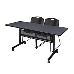 60 x 24 in. Flip-Top Privacy Nesting Table- Grey, 2 Zeng Stack Chairs- Black