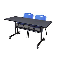 60 x 24 in. Flip-Top Privacy Nesting Table- Grey, 2 M Stack Chairs- Blue