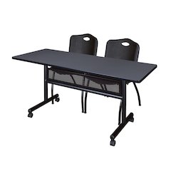 60 x 24 in. Flip-Top Privacy Nesting Table- Grey, 2 M Stack Chairs- Black