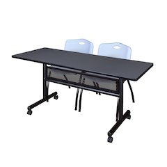 60 x 24 in. Flip-Top Privacy Nesting Table- Grey, 2 M Stack Chairs- Grey