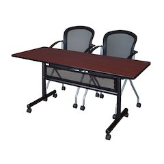 60 x 24 in. Flip-Top Privacy Nesting Table- Mahogany, 2 Cadence Nesting Chairs