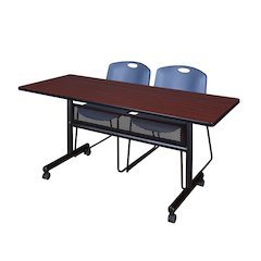 60 x 24 in. Flip-Top Privacy Nesting Table- Mahogany, 2 Zeng Stack Chairs- Blue