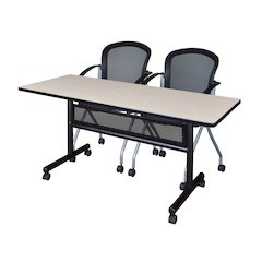 60 x 24 in. Flip-Top Privacy Nesting Table- Maple, 2 Cadence Nesting Chairs