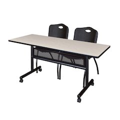 60 x 24 in. Flip-Top Privacy Nesting Table- Maple, 2 M Stack Chairs- Black