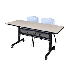 60 x 24 in. Flip-Top Privacy Nesting Table- Maple, 2 M Stack Chairs- Grey