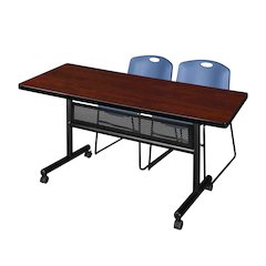 60 x 30 in. Flip-Top Privacy Nesting Table- Cherry, 2 Zeng Stack Chairs- Blue