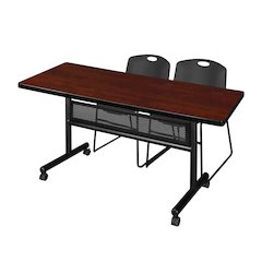 60 x 30 in. Flip-Top Privacy Nesting Table- Cherry, 2 Zeng Stack Chairs- Black
