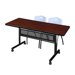 60 x 30 in. Flip-Top Privacy Nesting Table- Cherry, 2 M Stack Chairs- Grey