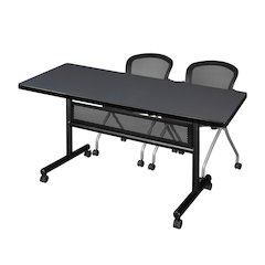 60 x 30 in. Flip-Top Privacy Nesting Table- Grey, 2 Cadence Nesting Chairs