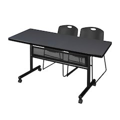 60 x 30 in. Flip-Top Privacy Nesting Table- Grey, 2 Zeng Stack Chairs- Black