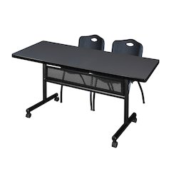 60 x 30 in. Flip-Top Privacy Nesting Table- Grey, 2 M Stack Chairs- Black
