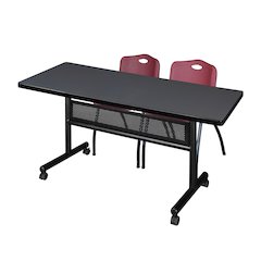 60 x 30 in. Flip-Top Privacy Nesting Table- Grey, 2 M Stack Chairs- Burgundy