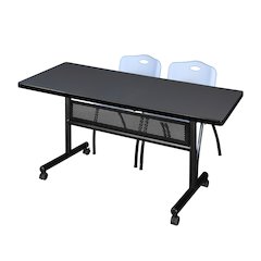 60 x 30 in. Flip-Top Privacy Nesting Table- Grey, 2 M Stack Chairs- Grey