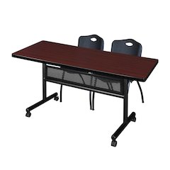 60 x 30 in. Flip-Top Privacy Nesting Table- Mahogany, 2 M Stack Chairs- Black